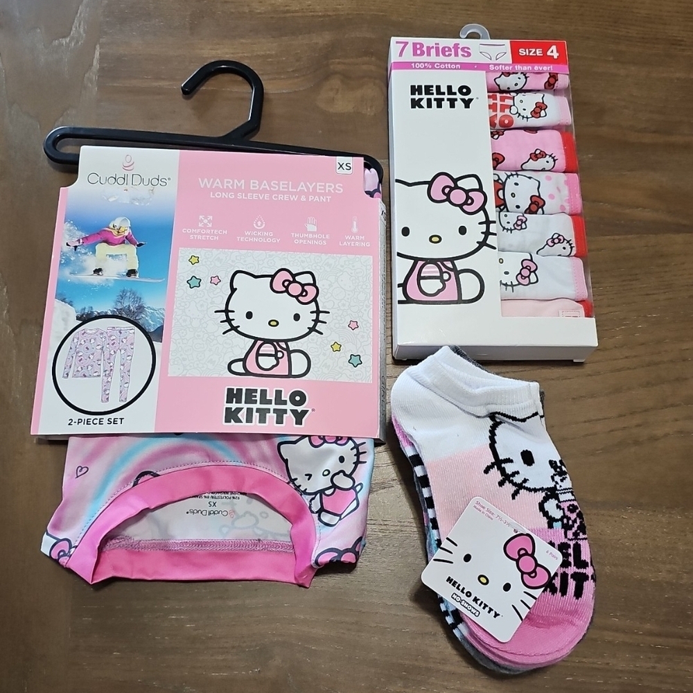 Cuddl Duds Hello Kitty Girls' Warm Baselayer Set - Pink and White